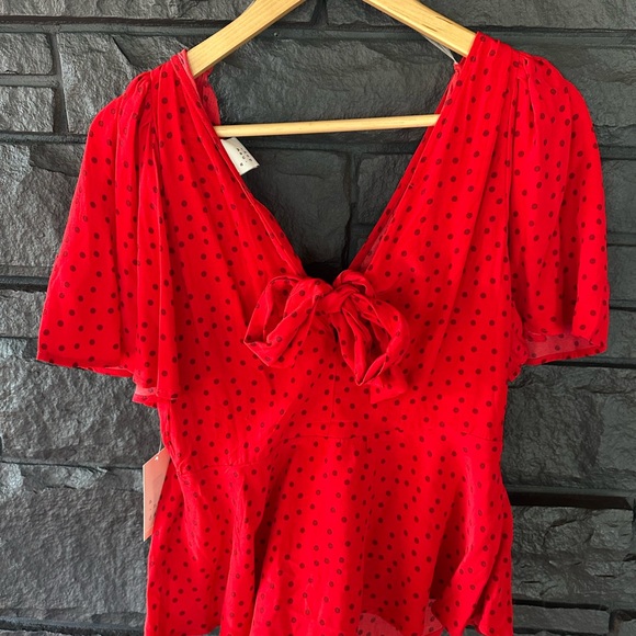 a new day Red and Black Polka Dot V-Neck Blouse - Picture 2 of 2